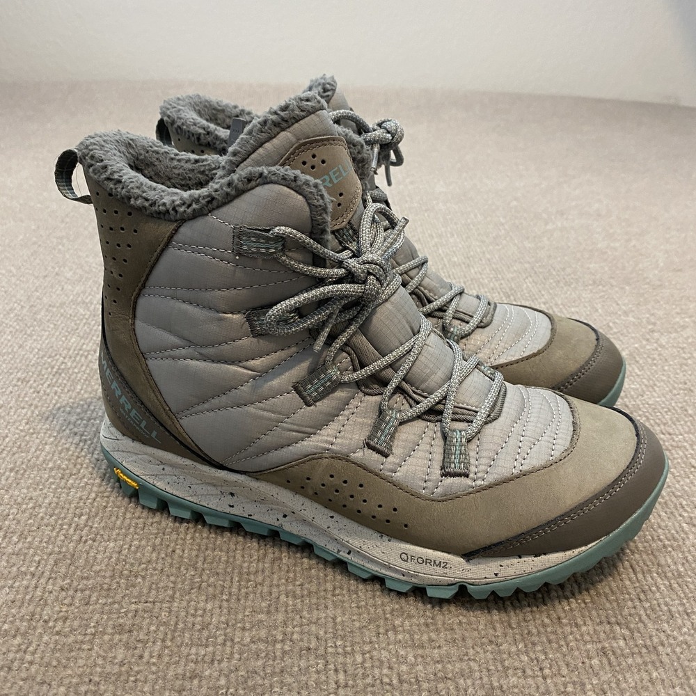 Merrell Snow Boots Womens Size 8 Gray Ankle Zip Faux Fur Insulated J067054